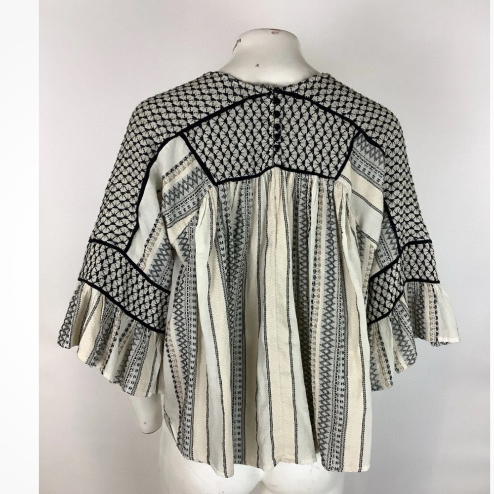 Free People Sz M Boho Cropped Swing Hem Festival Western Look Top Black White - Picture 4 of 7